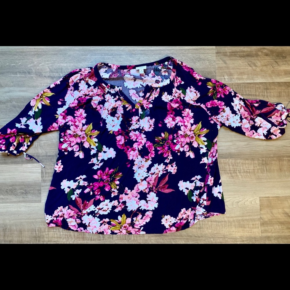 Purple and pink plus size blouse with ties